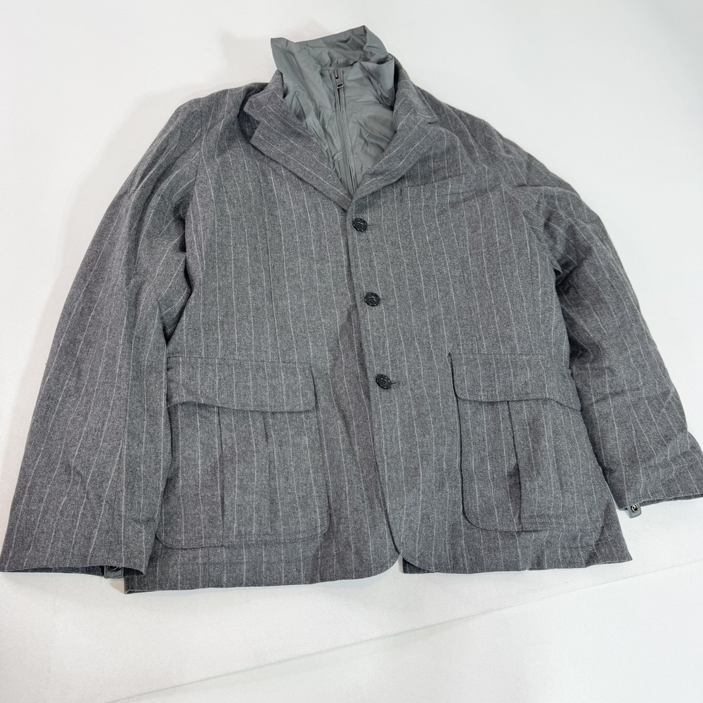 Banana Republic Blazer Mens Large Gray Stripe Wool 3 Button Quilted Sport Coat
